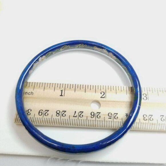 Vintage Blue Enamel and Floral Design Bangle Bracelet, Stacking, Retro Estate - Picture 6 of 7